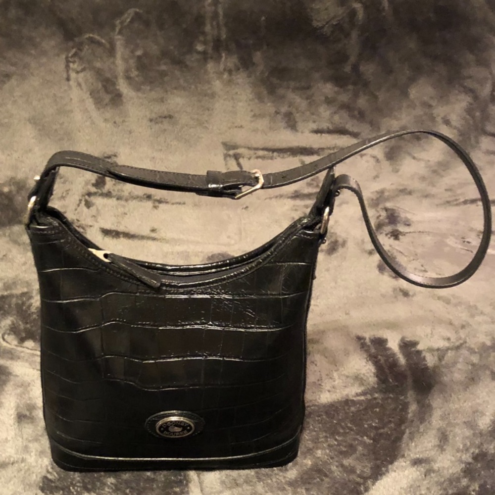 BEAUTIFUL DOONEY & BOURKE LEATHER CROC EMBOSSED FOOTED HOBO SHOULDER BAG EUC
